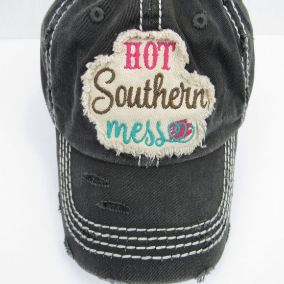 Hot Southern Mess Women's Gray Cap Distressed Baseball Hat Kbethos Vintage - Picture 2 of 11
